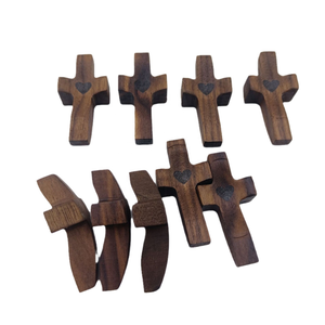 Salib Kayu Walnut Hitam Ukiran Tangan Terlaris, Hiasan Salib Kayu Berongga Bentuk Hati - Product Image 4