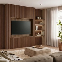 Panneau en bois tambour flexible demi-rond moderne, panneau en bois rainuré flexible en noyer pour revêtement mural incurvé, décoration de porte d'armoire