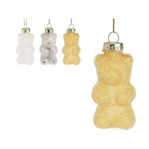 Pendentif en verre blanc/doré/argenté en forme d'ours avec effet bulle, H. 7 cm, assorti - Product Image 1