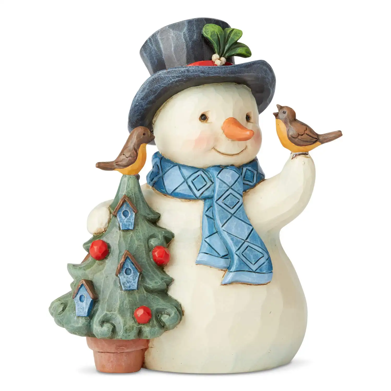 Bonhomme de neige avec arbre et oiseau petite figurine en résine Adorable cadeau bonhomme de neige de Noël décoration de vacances et de la maison