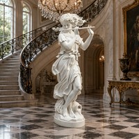 Statue de flûteuse Arcadienne en marbre blanc sculptée à la main - Figurine féminine pastorale entièrement personnalisable avec blé et urne, OEM/ODM bienvenus