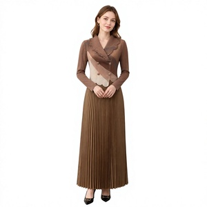 Elegante Vestido Plisado con Estampado de Ondas para Oficina, Estilo <span class=keywords><strong>Blazer</strong></span> para Mujer, Doble Botonadura, Solapa con Cuentas, Vestido Maxi Plisado Miyake - Product Image 5