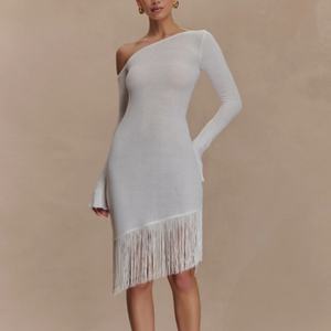 Collection Printemps – Nouvelle Robe Décontractée Femme Personnalisée, Mini-Robe Sexy en Coton à Épaule Unique, Robe Décontractée Extensible de Haute Qualité avec Ourlet à Franges - Product Image 2