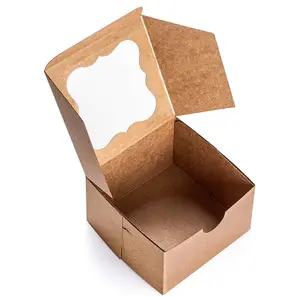 Mini Cookie Boxes 4x4x2.5 Inch Small Brown Kraft Cake Boxes With Window For Cupcakes Pies Donuts
