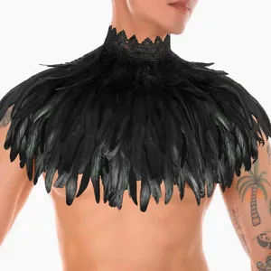 Men Feather Harness Punk Cape Xaile Pena Decorativa Para O Dia Das Bruxas Prom Burning Art Rave Festival Homem Ardente