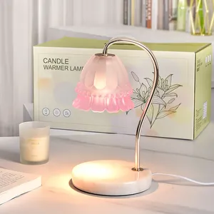 Marmeren Voet En Glazen Lampenkap Mooie Bloem Kaarslamp Kaars Warmer Lamp Met Timer