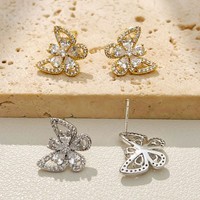 Boucles d'oreilles clous papillon en zircon, un accessoire en laiton élégant et haut de gamme pour les trajets quotidiens