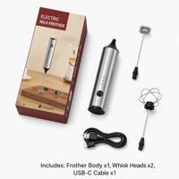 Mousseur à lait électrique sans fil rechargeable par USB, portatif, 3 vitesses, avec 2 fouets, pour café, latte, cappuccino, cuisine, bar