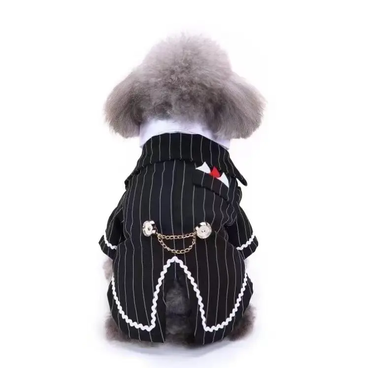 เสื้อสุนัขชุดสุนัขขนาดเล็กพร้อมเน็คไทสีดำชุดสูทผูกโบว์เสื้องานแต่งงานทักซิโด้อย่างเป็นทางการ