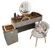 Table de Maquillage Multifonctionnelle Nordique de Luxe, Meuble de Chambre Moderne en Bois Blanc avec Éclairage et Recharge pour Hôtels et Appartements