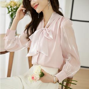 Blusa <span class=keywords><strong>blanca</strong></span> <span class=keywords><strong>Camisa</strong></span> de manga larga para mujer Verano Otoño Cuello <span class=keywords><strong>con</strong></span> lazo Blusas de oficina Femme 8909 # - Product Image 6