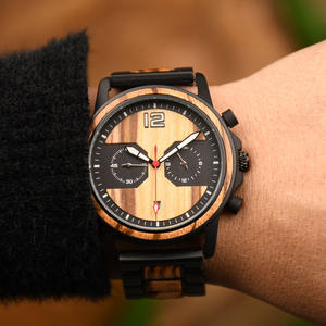 ساعة يد دودو دير أنيقة خشبية للرجال من خشب الزيبرا بكرونوغراف وعلبة سبيكة سوداء - Product Image 3