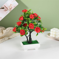 Plante artificielle en pot, mini bonsaï, 16 roses en mousse pour la décoration de la maison, du bureau ou du bureau à domicile