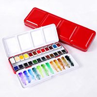 Peinture aquarelle 24 couleurs avec boîte métallique, aquarelle de voyage demi-palettes, boîte métallique portable avec anneau métallique et palette intégrée