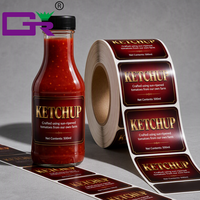 Autocollants personnalisés en feuille d'or avec protection UV pour bouteilles de ketchup, étanches, de qualité alimentaire, pour pots de sauce salade, estampage à chaud, qualité supérieure