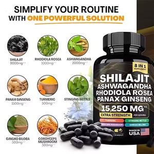 Capsules Shilajit 8 <span class=keywords><strong>en</strong></span> 1, compléments immunitaires avec Ashwagandha, Rhodiola Rosea, Panax Ginseng - Product Image 2
