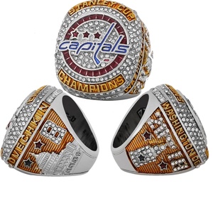 Anello da uomo in lega d'<span class=keywords><strong>argento</strong></span> e acciaio, replica del campionato NHL 2018 dei Washington Capitals, per la Lega di Hockey su Ghiaccio, alta gioielleria. - Product Image 1