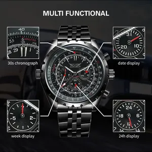 Reloj JARAGAR Original para <span class=keywords><strong>Hombre</strong></span>, con Cristal Azul, Esfera Grande, Multifuncional, Automático, de Acero Inoxidable, Mecánico, Vintage, Resistente al Agua - Product Image 2