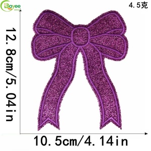 Wholesale Custom 4.4inches Red Bow Glitter Patches DIY Iron-on Embroidered Heart Shaped Fabric for Hoodie Hats - Product Image 4