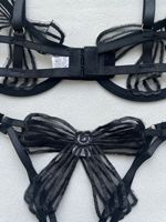 Set Lingerie Jaring Transparan Seksi dengan Bra Open Cup Berkawat dan Pita Besar serta G-String Seksi untuk Wanita Grosir Butik B2B