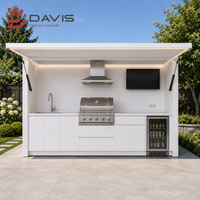 Cuisine BBQ modulaire d'extérieur avec armoires en aluminium, îlot de cuisson, évier, comptoir de rangement, fabricant sur mesure et service OEM