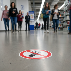 Señalización de Suelo - Prohibido el Uso de Teléfonos Móviles, Adhesivo de PVC 100x100mm, Hecho en Italia - Product Image 3