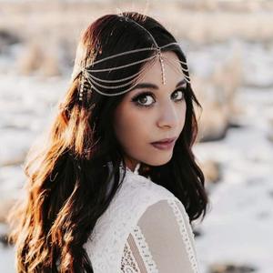 Trendy semplice nappa copricapo catena da sposa fronte accessori per capelli strass cristallo capelli testa catena fascia gioielli indiani - Product Image 4