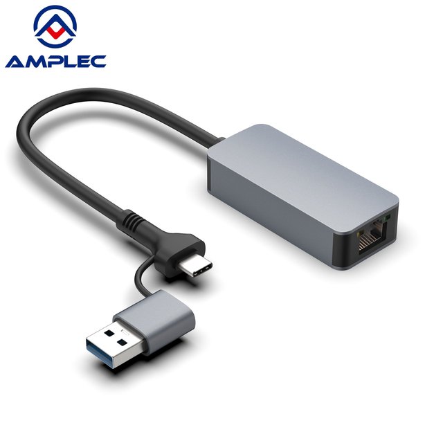 2.5G USB C and USB to Ethernet Adapter, 2-in-1 Adapter Compatible with  USB 3.0, USB-C to RJ45 2.5 Gigabit LAN Ethernet