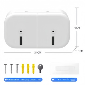 Distributeur central mural à double rouleau en plastique sans perçage Grand porte-rouleau de <span class=keywords><strong>papier</strong></span> hygiénique et boîte à mouchoirs pour les toilettes publiques - Product Image 2