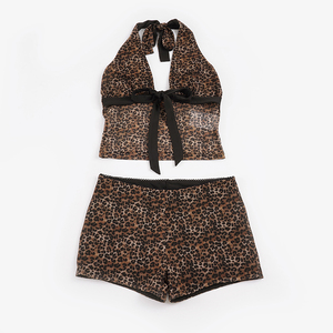 Women Y2K Leopard Print Bow Tie Lace Up Tank Top and Shorts <b>Set</b> <b>Sexy</b> Streetwear Two Piece Outfit - Product Image 6