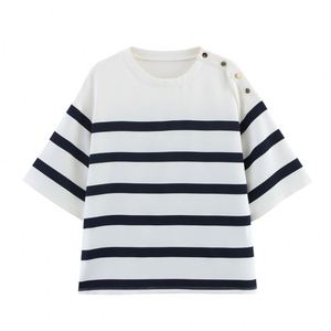 Nouveau pull en maille coréen contrastant en soie glacée pour femme, coupe ajustée, avec empiècements de couleur, manches courtes, collection été 2026 - Product Image 1