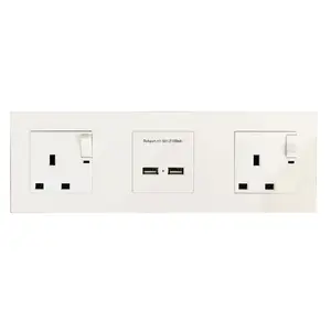 2 pcs of 3 PIN UK socket with on/off control button, 2 USB charging outlet