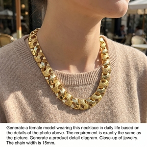 ZH Nueva Moda Cadena de Eslabones Cubanos Chapada en Oro de 24K con Engaste de Garra, Joyería de Latón para Mujer y Hombre, <span class=keywords><strong>Estilo</strong></span> Clásico - Product Image 5