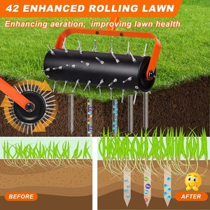 Pre-Attached <b>Spike</b> Rolling Lawn Aerator Heavy Duty Hand Manual <b>Spike</b> <b>Roller</b> with 42 <b>Spikes</b> Aerator Tool - Product Image 3