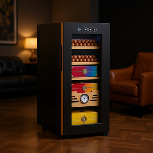 Humidor à cigares électrique 33L avec refroidissement par compresseur, thermostat réglable, étagères en bois de cèdre espagnol, 4 niveaux, autoportant - Product Image 2