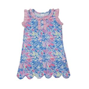 Vestido de Verano RTS para Niñas Pequeñas, Estampado Floral Informal, Algodón y Elastano, Corte en A, Borde Festoneado, Transpirable, Estilo Boutique, con Volantes - Product Image 1