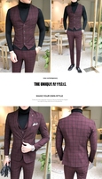 Trajes de Negocios a Cuadros M-58XL, el Mejor Traje de Tres Piezas para Novio de Boda, Esmoquin Informal (Chaqueta+Chaleco+Pantalones), Traje de Negocios para Hombre de Talla Grande