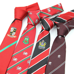 Corbatas Formales Personalizadas para Hombre, con Logotipo de Club Escolar, Rayas Rojas y Marrones, y Bordado Floral en Poliéster - Product Image 1