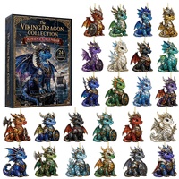 Calendrier de l'Avent Thème Dragon Viking - 24 Pendentifs en Verre Boîte Mystère - Ornement de Noël à Suspendre - Collection Décorations Plates