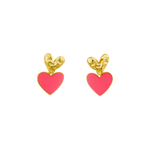 Pendientes de Moda con Forma de Corazón, Esmalte Rosa, Chapado en Oro, Acero Inoxidable 316L, Joyería Sostenible y Resistente - Product Image 2