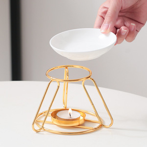 Lampe d'aromathérapie à ombre à trois anneaux en or galvanisé Lampe chauffante à huile essentielle en céramique pour un usage domestique pour le commerce extérieur <span class=keywords><strong>Amazon</strong></span> - Product Image 3