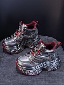 <span class=keywords><strong>Scarpe</strong></span> da corsa da donna autunnali <span class=keywords><strong>scarpe</strong></span> da papà 9cm <span class=keywords><strong>con</strong></span> <span class=keywords><strong>tacco</strong></span> nascosto in maglia <span class=keywords><strong>con</strong></span> lacci altezza superiore-aumento del nuovo stile di celebrità di Internet Versatile - Product Image 4