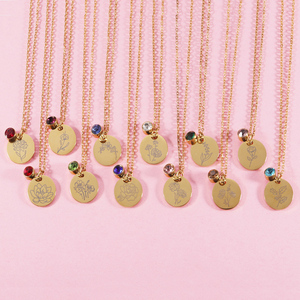 Acier inoxydable zircon <span class=keywords><strong>pierre</strong></span> cadeau d'anniversaire bijoux <span class=keywords><strong>pierre</strong></span> de naissance mois fleur collier - Product Image 3