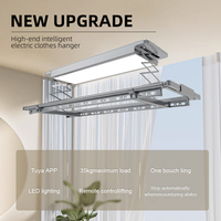 Séchoir à linge électrique LED compact avec lumière chauffante, fonction de levage, protection contre les obstacles et contre les surcharges, idéal pour les petits appartements