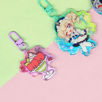 Porte-clés en acrylique personnalisé, drôle, dessin animé, impression UV, étanche, effet holographique arc-en-ciel, pour fille