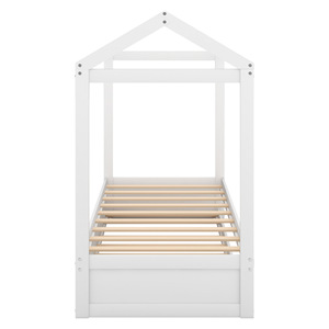 White Wooden House Bed With Pull Out Drawer <b>Storage</b> For <b>Kids</b> Bedroom Furniture - Product Image 5