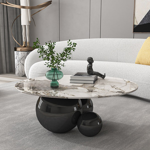 Mesa de Centro Moderna y Duradera con Base de Acero Inoxidable de Tres Bolas en Dorado/Negro Personalizada, con Cubierta de Mármol de Alta Calidad - Product Image 3