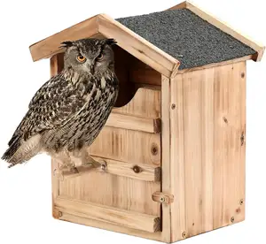 Rumah burung hantu Screech luar kotak bersarang burung hantu gudang rumah burung hantu buatan tangan besar kayu persegi panjang membuka kotak burung rumah burung