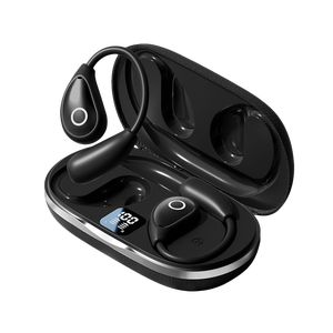 หูฟังไร้สาย AI Translate M95 M96 TWS พร้อมจอแสดงผล LED ดิจิตอล ระบบส่งเสียงผ่านอากาศ ไฟหายใจ ดีไซน์แบบเปิด พร้อมเคสหนังลายไม้ - Product Image 1