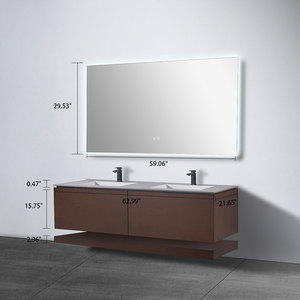Mobile Bagno Moderno in Legno di Quercia con Doppio Lavabo e Specchio, Impermeabile, per Hotel, Prodotto a Foshan - Product Image 2